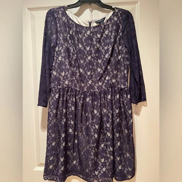 French Connection lace dress over champagne slip